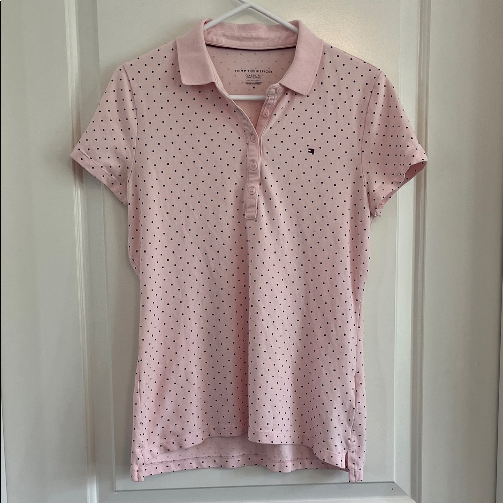 Tommy Hilfiger pink polka dot polo shirt size medium